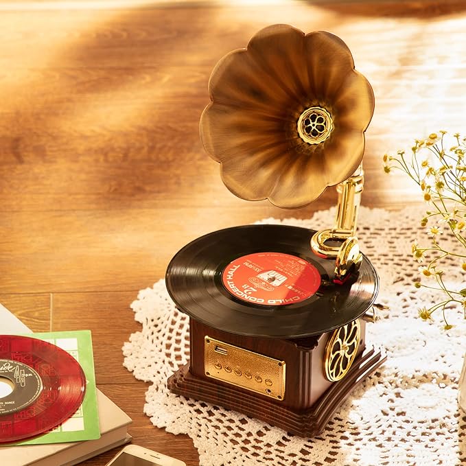 Vintage Style Wooden Record Player with Bluetooth, USB, AUX, FM Radio and Built-in Speakers (109HJ-1)