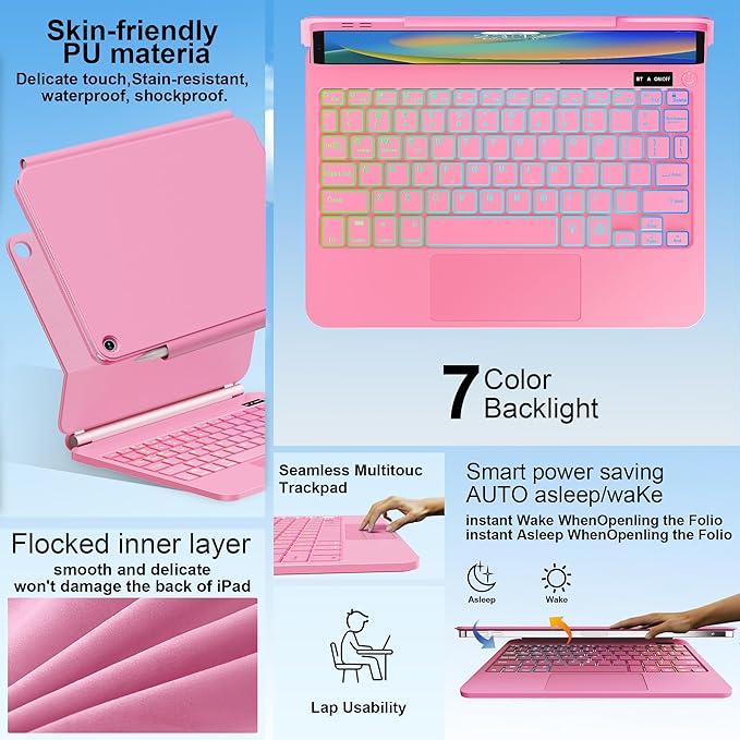 for iPad 9th Generation Case with Keyboard,Magic Style Keyboard Case for iPad 9th/8th/7th Gen 10.2 inch - Floating Cantilever Magnetic Stand Multi-Touch Trackpad (Pink)
