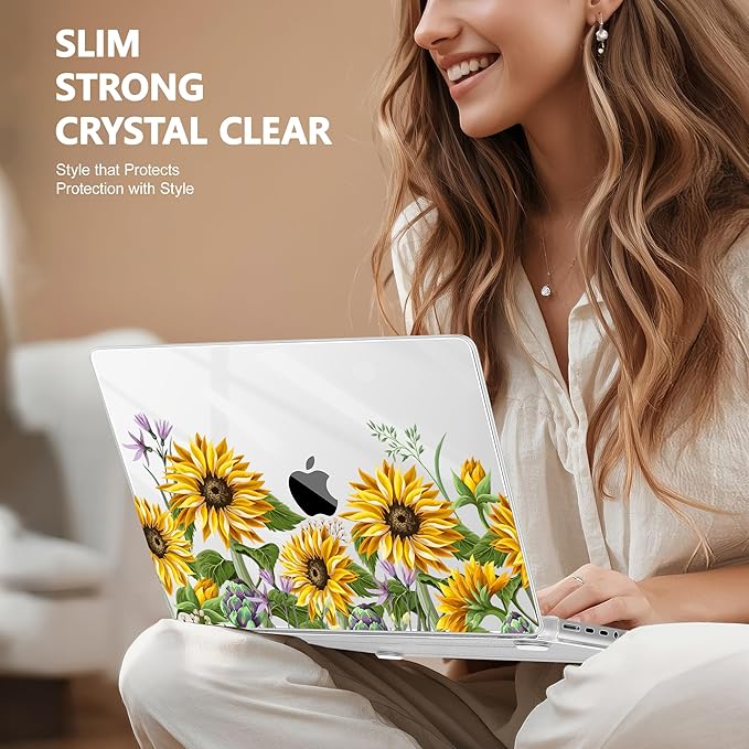 for MacBook Pro 16 inch Case 2021 2022 2023 2024 Release A3186 A3403 M4 A2991 M3 A2780 M2 A2485 M1 Pro/Max, Hard Shell Case with Screen Protector & Keyboard Cover, Sunflowers