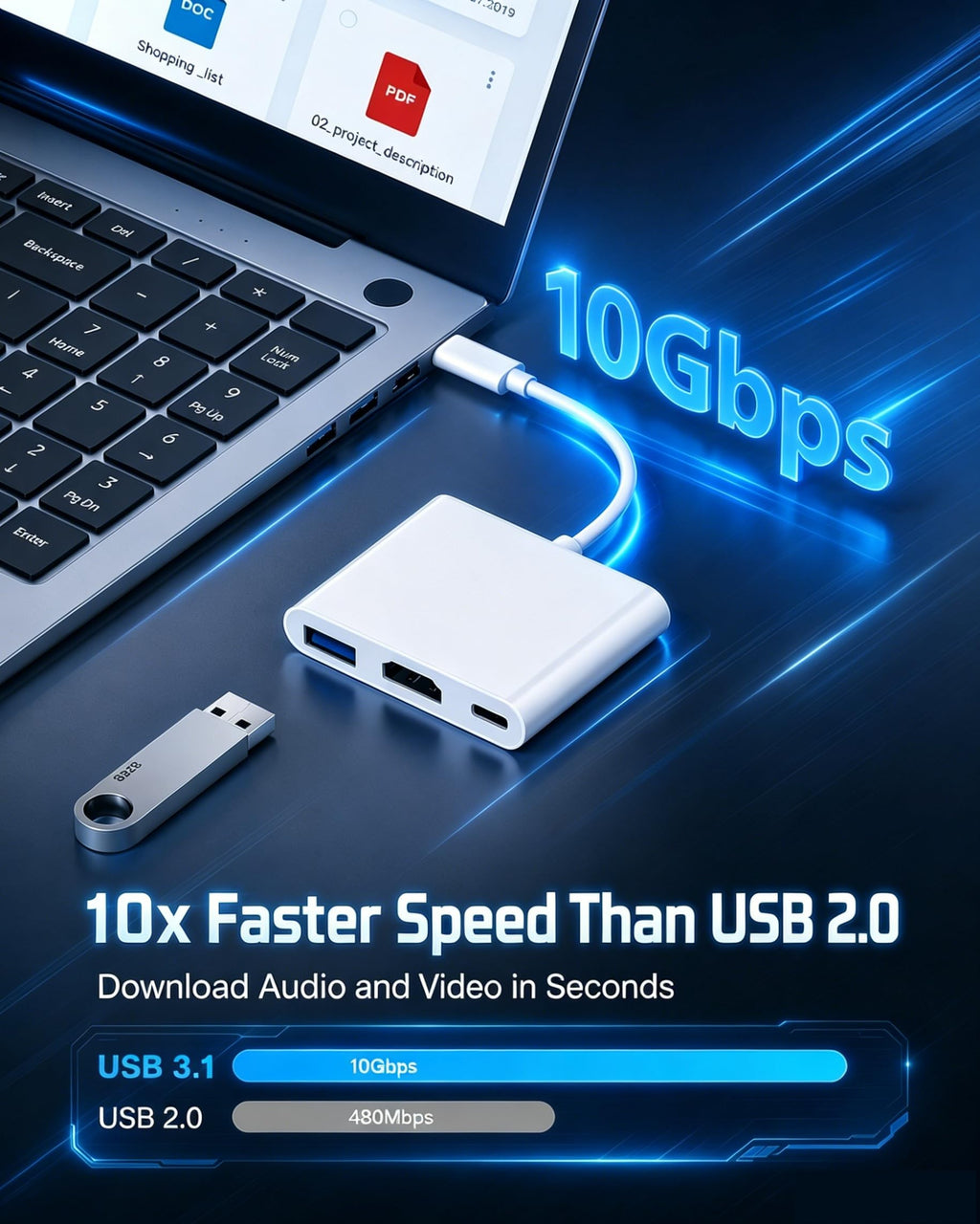 AIRSKY USB-C Digital AV Multiport Adapter, USB C to HDTV Adapter