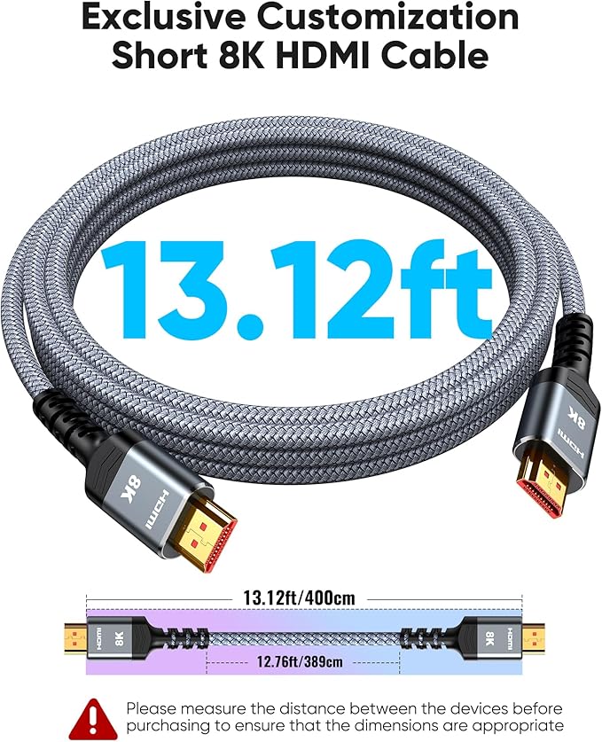 Highwings 8K@60 Long HDMI Cable 13.12FT/400cm, 48Gbps 2.1 High Speed Gaming HDMI Cord 4K120 144Hz RTX 3090 eARC HDCP 2.2&2.3 Compatible for PS5, SoundBar, AVR, UHD TV