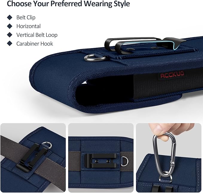 Phone Holster for Belt with Metal Clip and Magnetic Closure Compatible with iPhone 16/15/14/13/12 Pro Max, Galaxy S25/S24/S23/S22 Plus & FE for Everyday Protection, L-Blue