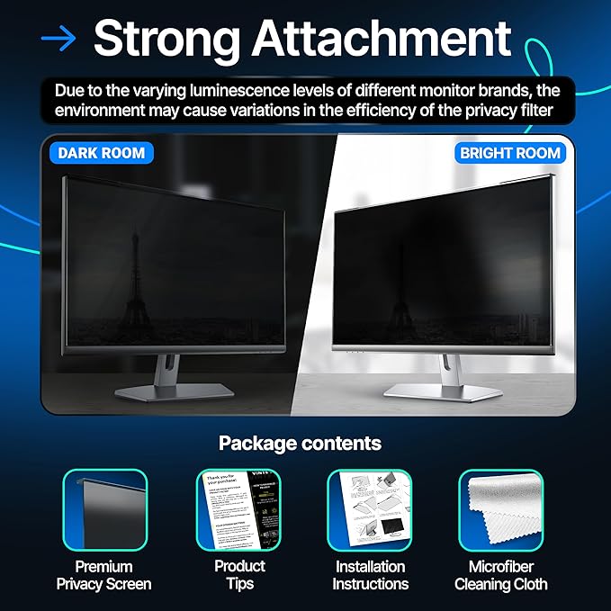 Acrylic 21.5 Inch Computer Privacy Screen Filter for Widescreen Computer Monitors - 19.3" x 11.3" (491 x 288mm) - Monitor Frame Hanging Type