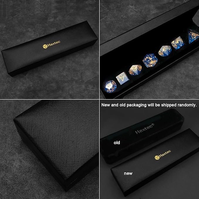 Haxtec Blue DND Dice Set Sharp Edge Resin Dice Gold Flakes with Dice Case D&D Dice for RPG Role Playing Games Compatible with Dungeons and Dragons Gift War Series