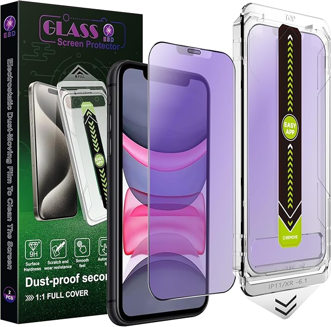 (2-Pack Anti Blue Light Matte Screen Protector for iPhone 11/XR (6.1-Inch),9H Tempered Glass,Anti-Glare,Full Coverage,Anti-Fingerprint,Auto Dust Removal,Bubble-Free