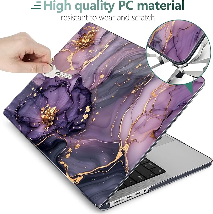 DONGKE for M4 MacBook Pro 16 Inch Case 2024 2023 2021 A3403 A3186 M3 A2991 M2 A2780 M1 A2485 Pro/Max Chip, Plastic Hard Shell Case & Keyboard Cover for Mac Pro 16 with Touch ID, Marble & Flower