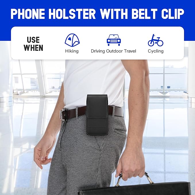 Mopaclle Vertical Cell Phone Holster with Belt Clip and Loop,Rugged Phone Belt Holder Compatible with iPhone 17 Pro iPhone 16, 15, 14 Pro, Galaxy S25, S24, S23 – Fits with Case On