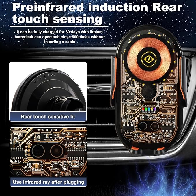 Wireless Car Charger, 15W Fast Charging Auto-Clamping Car Charger Phone Mount Air Vent Cell Phone Holder Compatible with iPhone 16 Pro Max/15/14/13/12/11, Samsung Galaxy S23/S22/S21/S20, etc