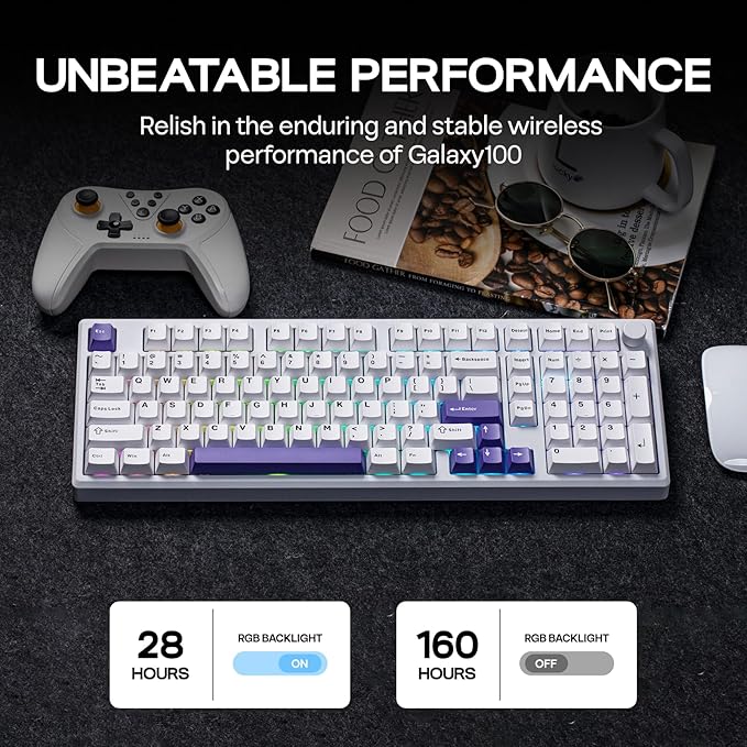 EPOMAKER Galaxy100 QMK/VIA Wireless Mechanical Keyboard with 8000mAh Battery and Numpad, CNC Aluminum, Full Size Gaming Keyboard, USB-C/BT5.0/2.4Ghz (White Purple, Wisteria Linear Switch)
