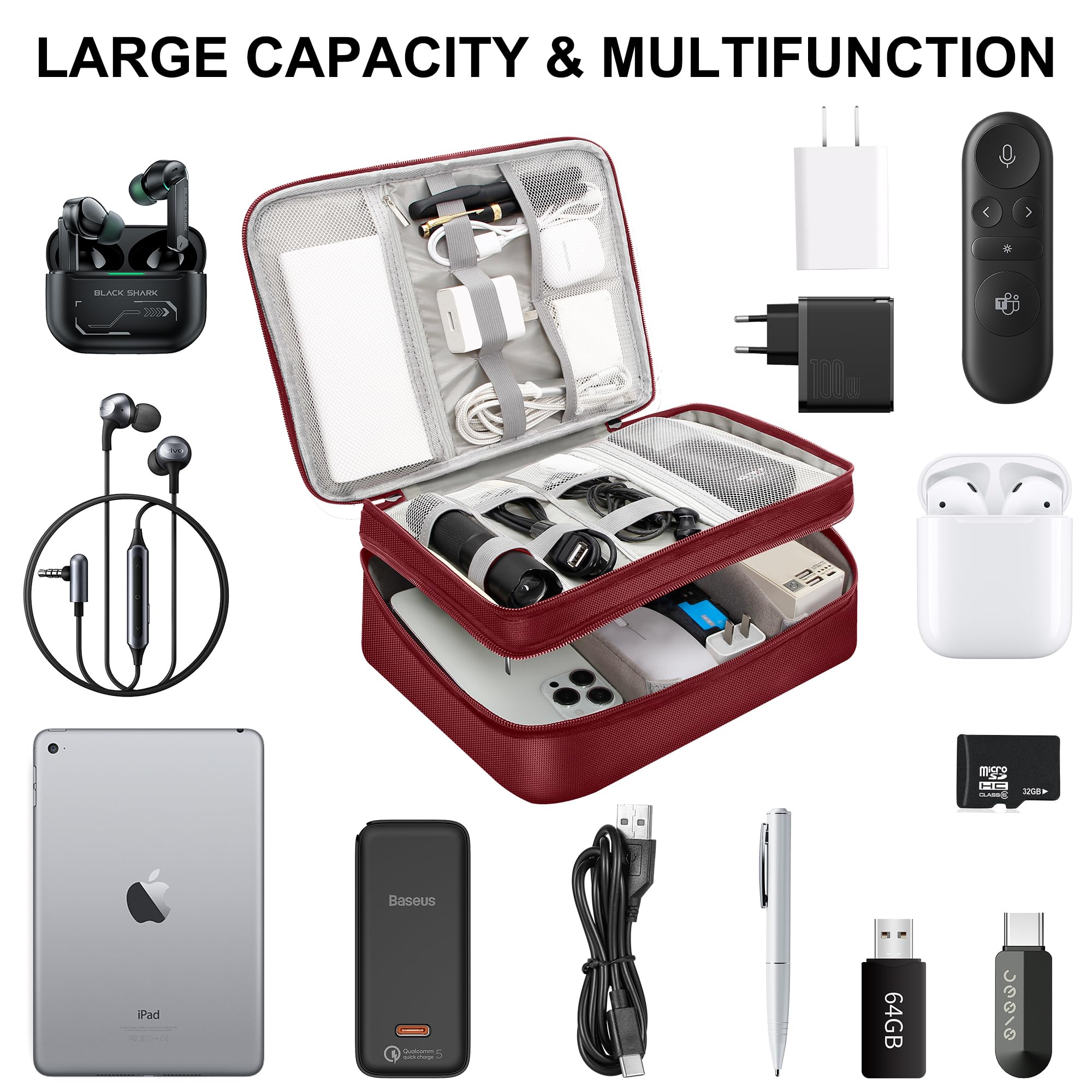 CILLA Electronic Organizer Travel Case, Travel Cord Organizer Case Portable Waterproof Cable Organizer Bag for Charger, Cord, USB, Power Bank, Earphone