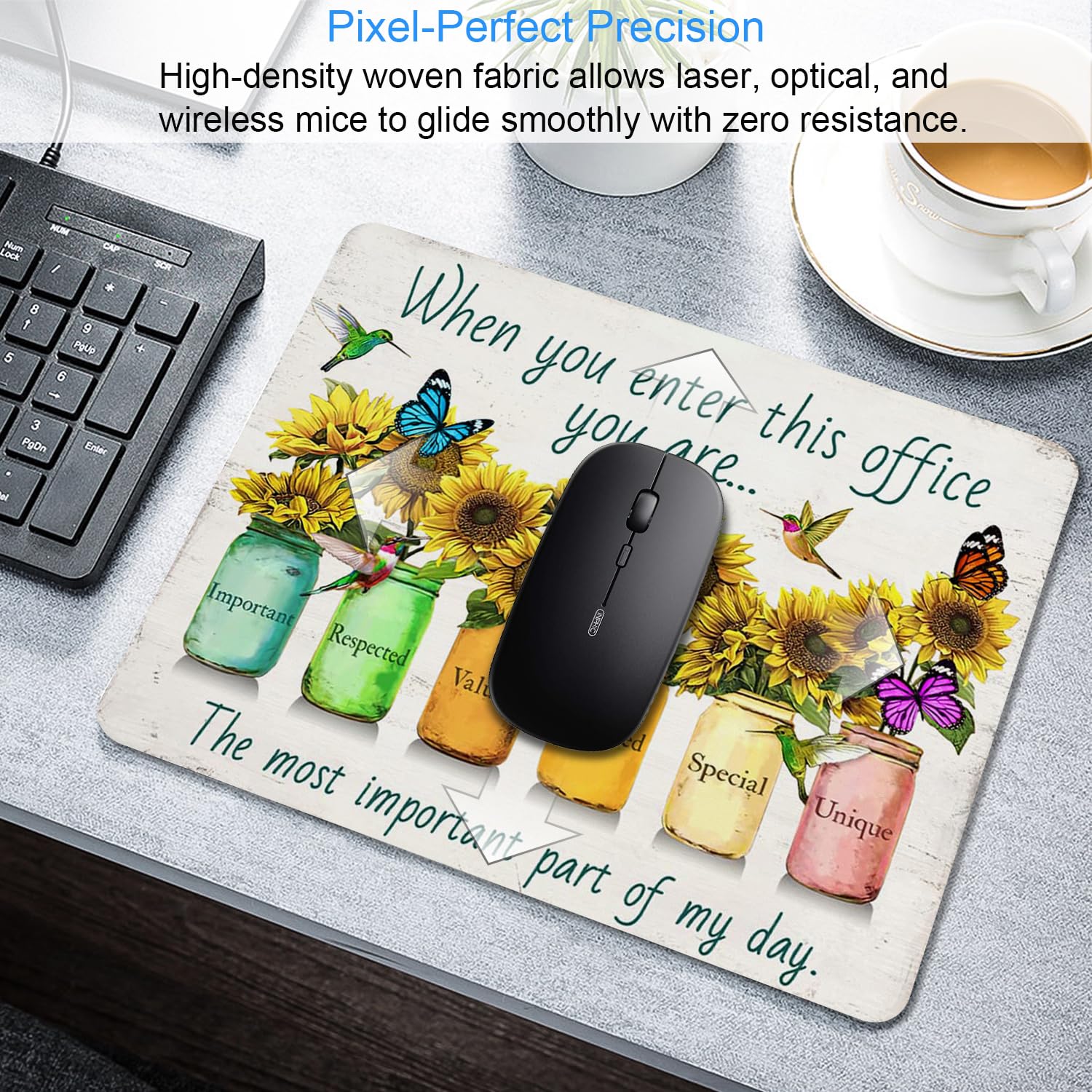 SHALYSONG Sunflower Office Quotes Mouse Pad, 9.5"x7.9" Non-Slip Mousepad