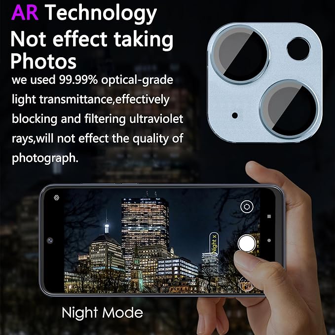 2 Pack Camera Lens Protector for iPhone 15 / iPhone 15 Plus,[Not Easy to Breakn ] AR Tempered Glass Strong Adsorption Metal Camera Cover Screen-Light blue