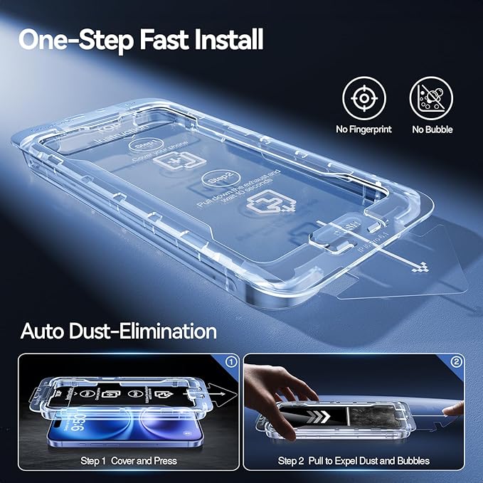 SMARTDEVIL 2 Pack Screen Protector for iPhone 16 (6.1 Inch) Tempered Glass, HD Clear Film, Easy Installation, Dust-Free & Bubble-Free