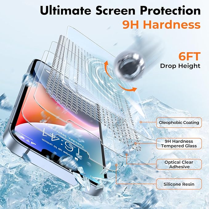 UNBREAKcable 3-Pack Screen Protector for iPhone 16e/14/13/13 Pro, Double Shatterproof Tempered Glass [Easy Installation Frame] [9H Hardness] [99.99% HD Clear] [Bubble Free] [Touch Sensitive]