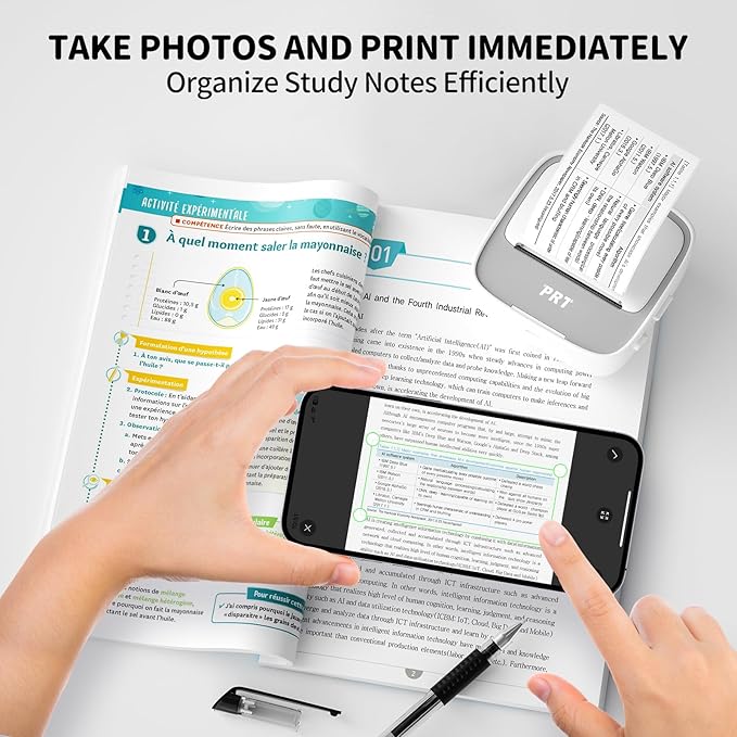 PRT Mini Sticker Printer, Portable Thermal Printer with 1 Roll Sticker Paper, Inkless Sticker Maker, Bluetooth Label Printer for Study Notes,Lists,Pictures,DIY Creations Small Printers for Home Use