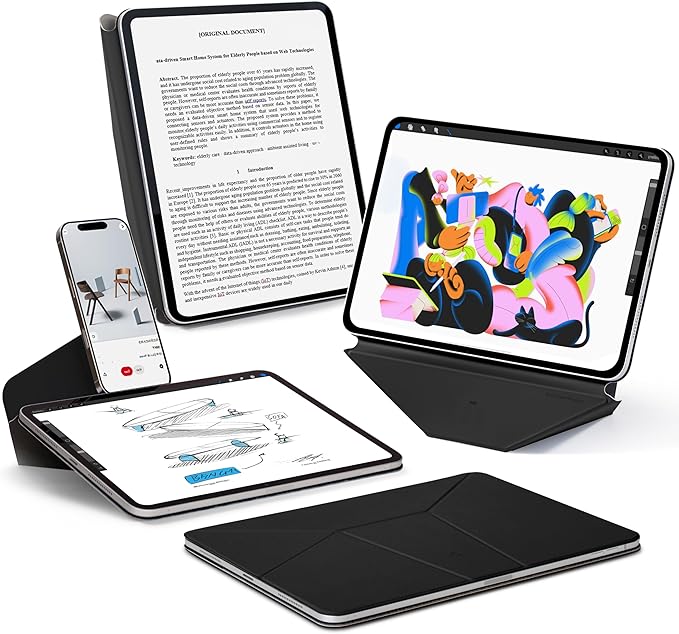 MOFT Dynamic Folio Case for iPad mini 7 A17 Pro (2024), iPad mini 6 (2021), Silm Magnetic Stand Case with 20+ Viewing Angles, Auto Wake/Sleep, Ultra Thin, Jet Black
