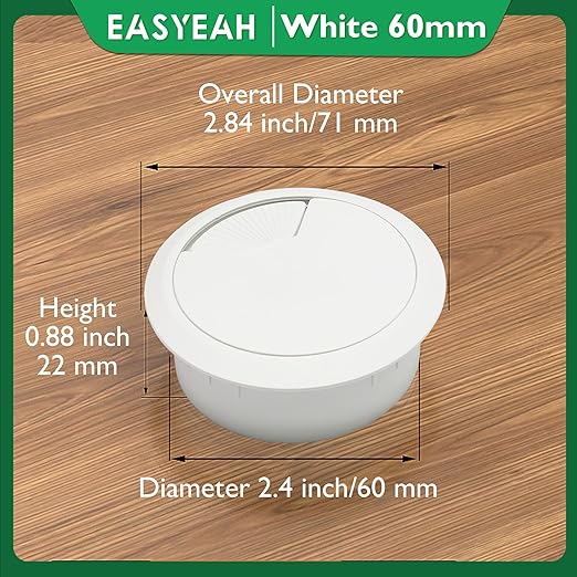 5 Pcs Desk Grommet 2-3/8" / 60 mm, Desk Cord Hole Cover, Cable Grommet ABS Plastic, Desk Hole Grommet for Home & Office Pc, Detachable Adjustable Cable Cord Organizer-White