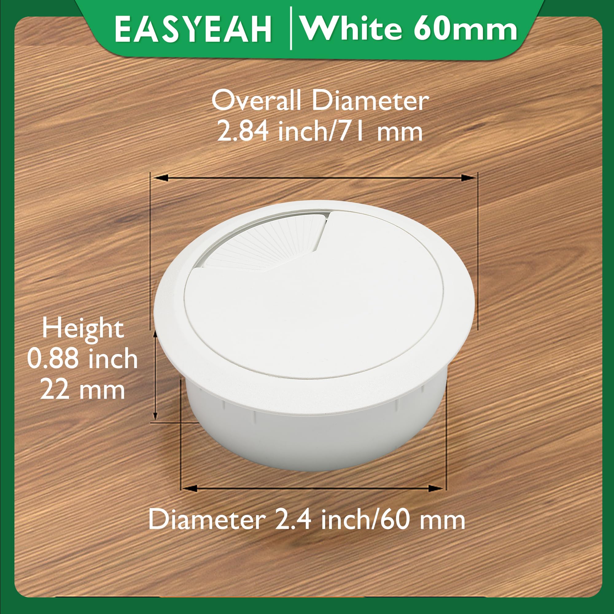 EASYEAH 2 Pcs Desk Grommet 2-3/8" / 60 mm, Desk Cord Hole Cover