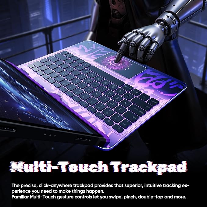 KITONE Transparent Case with Wireless Keyboard for iPad 10.2-in (7th, 8th, and 9th Gen), 7 Colors Backlight, Trackpad, 360°Rotating Stand, Tech Style