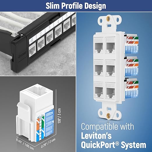 Everest 90° Angled RJ45 Cat5e Keystone Jacks 50-Pack in White - Slim Profile Female RJ45 Connectors - Cat 5e Keystone Jack - Compatible with 90° Angled Speed Termination Tool - easyJACK (B094WB91H3)