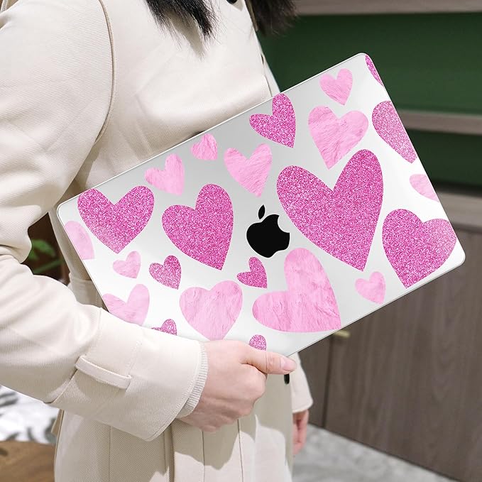MEEgoodo for M4/M3/M2 MacBook Air 15.3 inch Case 2025 2024 2023, Case Fit Model (A3241/A3114/A2941) for MacBook Air 15 inch, Laptop Hard Shell with Keyboard Cover, Glitter Hearts