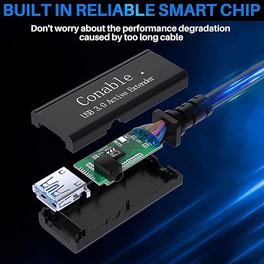 USB 3.0 Active Extension Cable 30 Feet, Long USB Type-A Male to Female Extender Cord, Built-in 2 Signal Booster Smart Chips, 5Gbps Transfer, for Printer, Xbox, Webcam, VR, Hard Drive, USB Hub and More