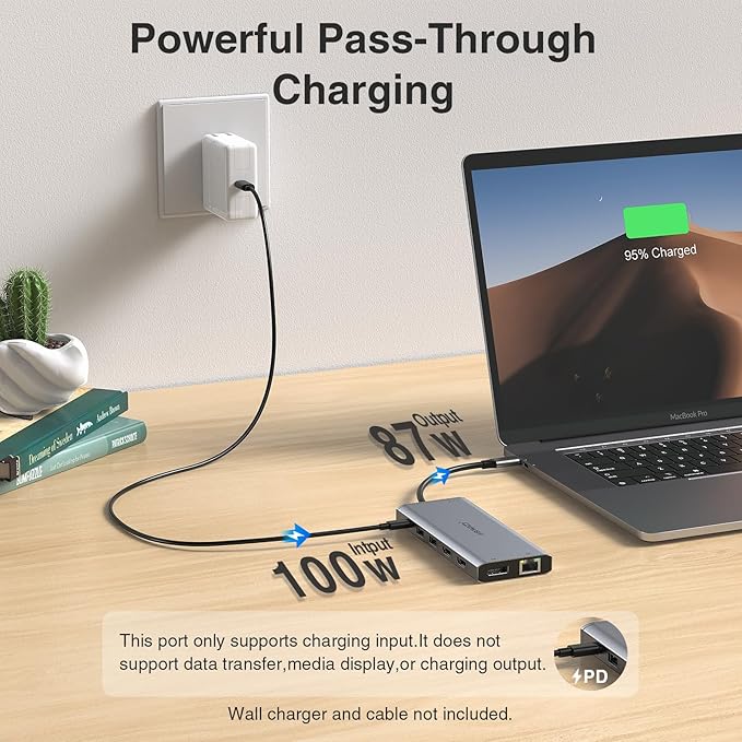 USB C Hub USB-C Docking Station Dual Monitor 14 in 1 Triple Display Multiport Adapter with 2 HDMI+DP+7 USB Type C/A Ports+Ethernet+Audio, USBC Dongle for Dell/HP/Lenovo ThinkPad/Surface(Grey)