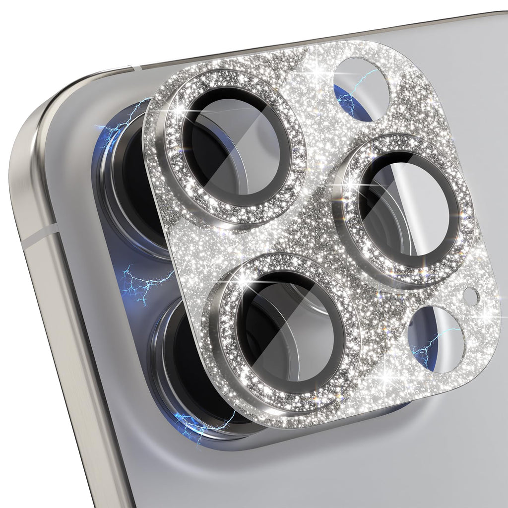Choiche Compatible for iPhone 16 Pro/iPhone 16 Pro Max Camera Lens Protector, Bling Camera Cover with 9H Tempered Glass Lens Screen Protector Metal Ring Accessories (Glitter-Titanium Natural)