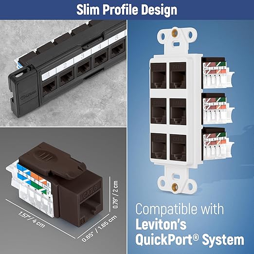 Everest 45° Angled RJ45 Cat6 Keystone Jacks 50-Pack in Brown - Slim Profile Female RJ45 Connectors - Cat 6 Keystone Jack - Compatible with 45° Angled Speed Termination Tool - 45Term (B0BL3GS7ZY)