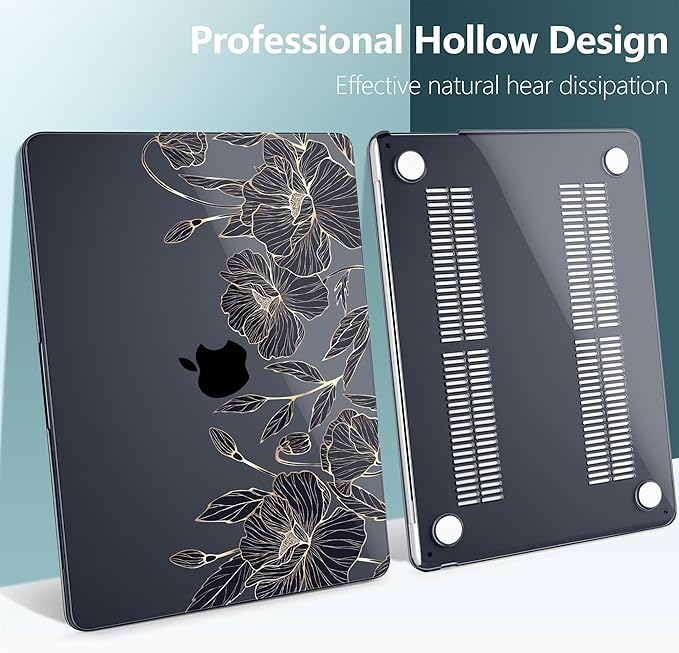 TWOLSKOO Compatible with M4 MacBook Air 13.6 inch Case 2025-2022 Release M4 A3240 M3 A3113 M2 A2681, Plastic Hard Shell & Keyboard Cover & Type C Adapter & Screen Protector, Abstract Floral