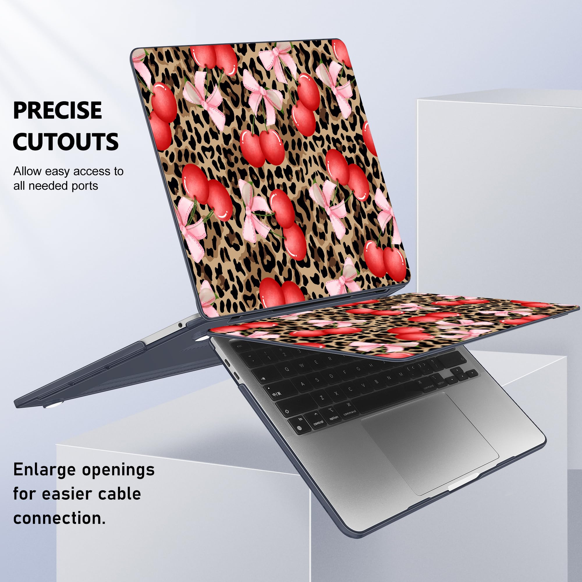 Lepeoac Case for MacBook Pro 13 inch Case M2 2022-2016 A2338 M1 A2251 A2289 A2159 A1989 A1708 A1706, Plastic Hard Shell + Keyboard Cover + Dust Plug, Leopard Cherry