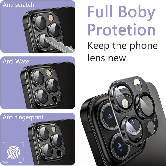 2 Pack Camera Lens Protector for iPhone 16 Pro/iPhone 16 Pro Max,[Not Easy to Breakn ] AR Tempered Glass Strong Adsorption Metal Camera Cover Screen-Titanium Grey
