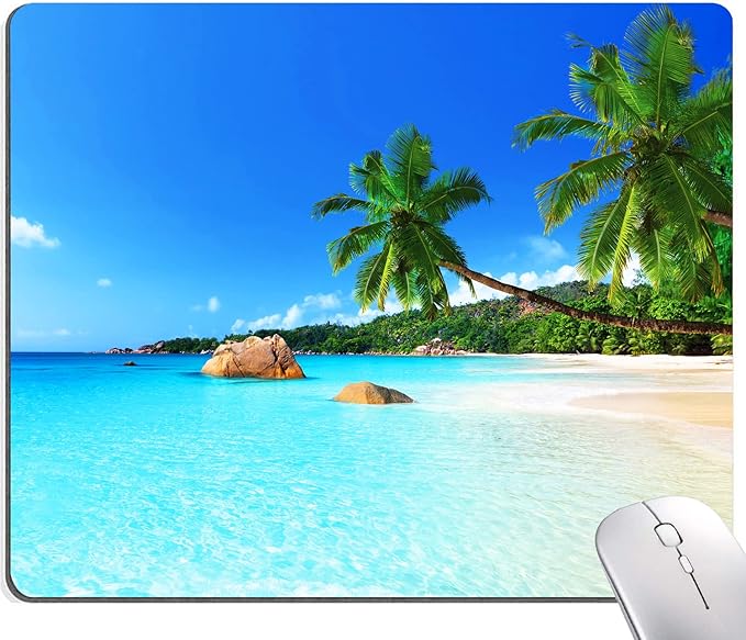 Mouse Pad, Square Beach Style Anti-Slip Rubber Mousepad for Gaming Office Laptop Computer PC Men Women Kids, Cute Custom Pattern, Beach