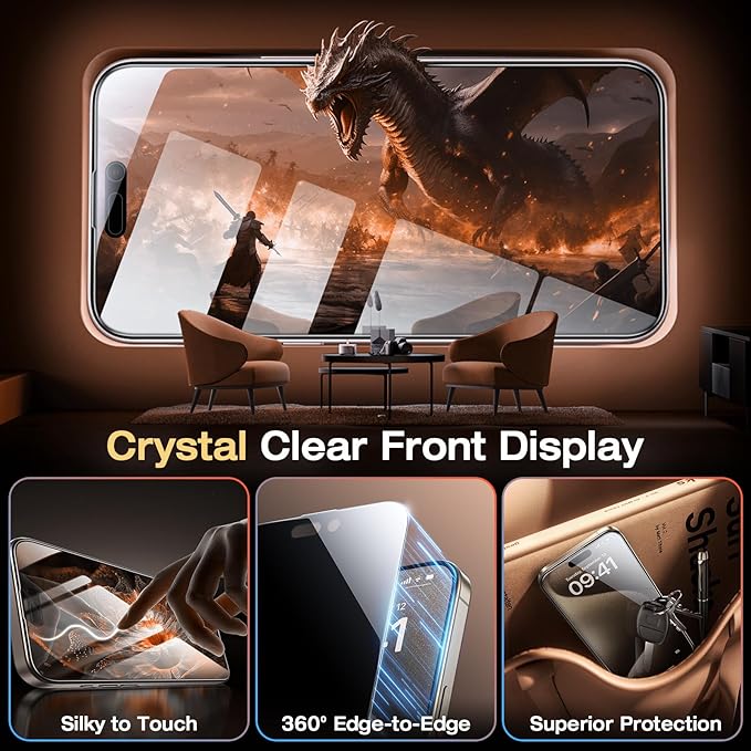 EGV 2 Pack Compatible for iPhone 15 Pro Privacy Screen Protector [6.7 Inch], 9H+ Military Grade Shatterproof Tempered Glass, Dust-Free Alignment Frame, Easy to Install for Beginners, Bubble-Free