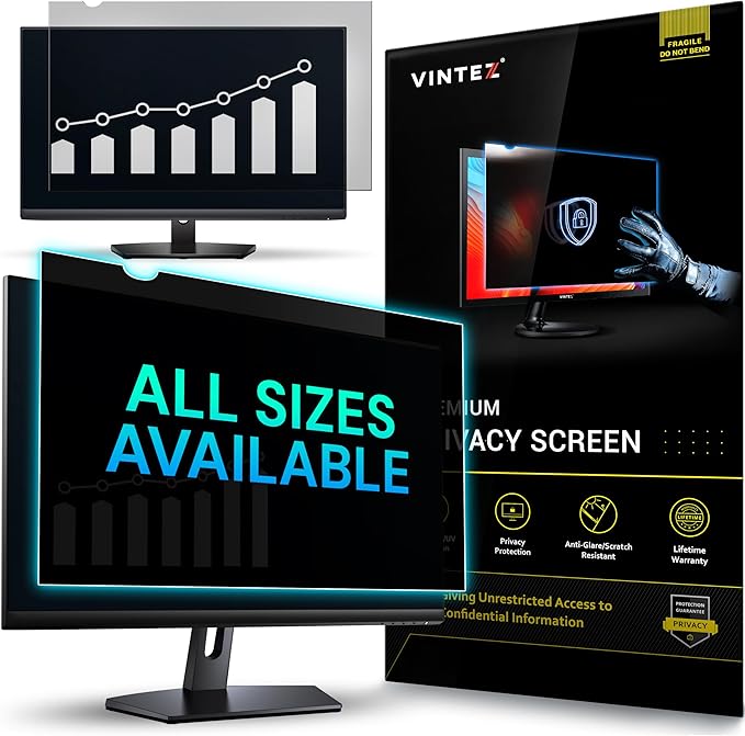 VINTEZ 28 Inch 16:9 Privacy Screen for Computer Monitor and Laptop - Anti Glare Protector Film Blue Light Filter Eye Protection - Computer Screen Privacy Shield, [1 Pack]