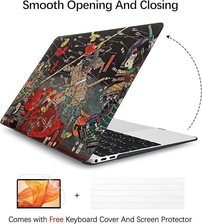 Berkin Arts Compatible with MacBook Pro 13 inch Cover, 2022-2016 Release A1706/A1989/A2159 with Keyboard Cover & Screen Protector Ukiyo-e (The Kusunoki's Final Attack by Kuniyoshi)