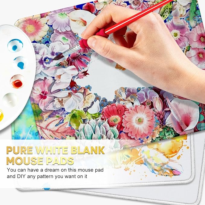 JIKIOU 3 Pack Mouse Pad with Stitched Edge, Comfortable Mouse Pads with Non-Slip Rubber Base, Washable Mousepads Bulk with Lycra Cloth, Mouse Pads for Computers Laptop Mouse 10.2x8.3in Blank White