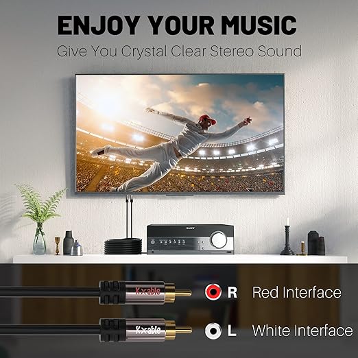RCA Cable 125FT, 2RCA Male to 2RCA Male Stereo Audio Cable,【Oxygen-Free Copper, Hi-Fi Sound, Double Shielded】 2 RCA Car Audio Subwoofer Cord for Home Theater, HDTV, Amplifier, Hi-Fi System, Speaker