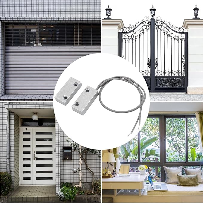 3Pcs Magnetic Reed Switch Wired Surface Mount Normally Closed NC Contact Sensor Alarm Magnetic Door Switch with 2 Wires, Zinc Alloy Sliver, MC-51
