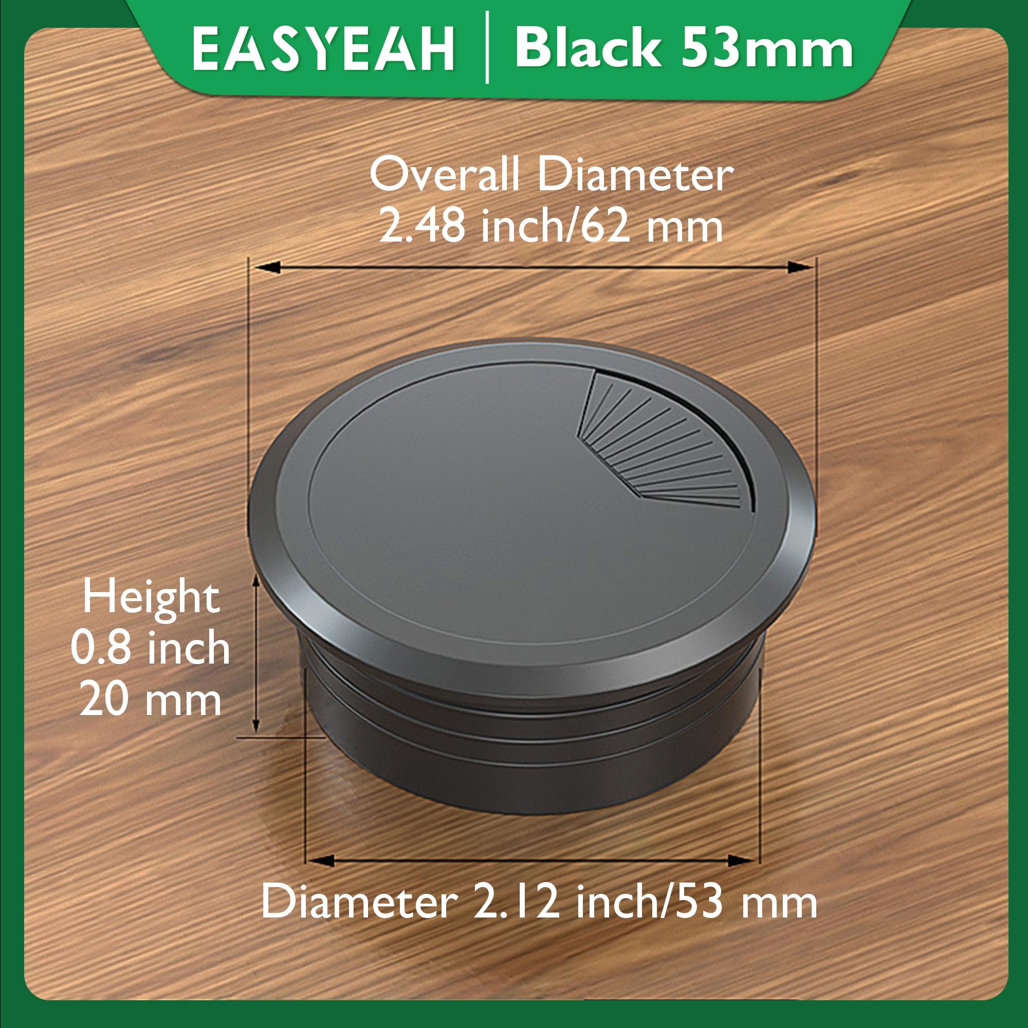 EASYEAH 2 Pcs Desk Grommet 2-1/16" / 53 mm, Desk Cord Hole Cover