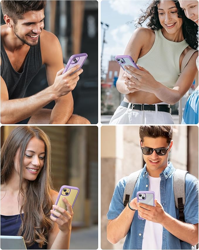 Miracase Designed for iPhone 14 Case 6.1 inch, [Built-in Tempered Glass Screen Protector] [Bubble Free] Full-Body Protective Bumper Phone Case with Camera Lens Protector, Purple