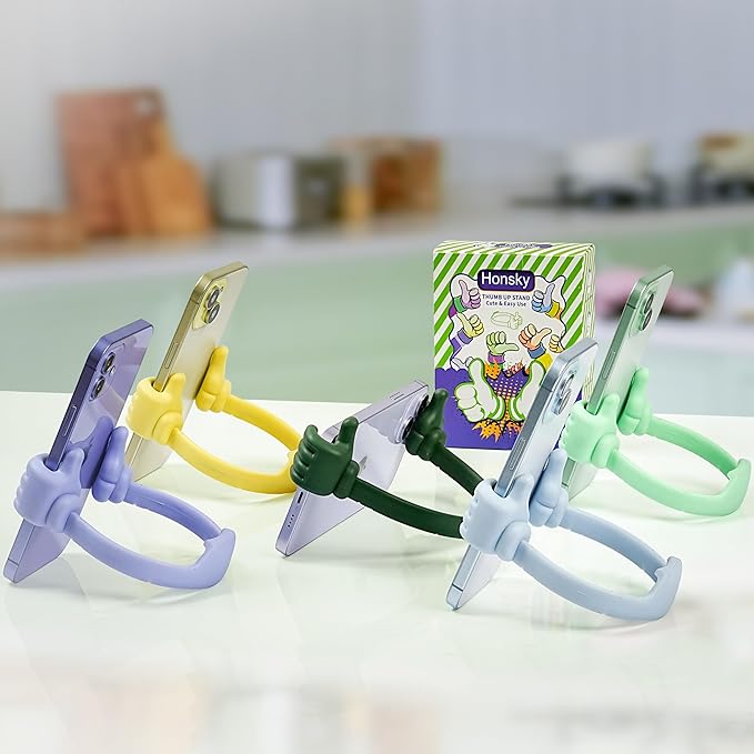 Honsky Thumbs up Cell Phone Stand,Stocking Stuffers Idea,Ok Stand Tablet Stand Cradle for Desk,Smartphone Cellphone Mobile Phone Tablets - Universal Adjustable Flexible - Light Yellow