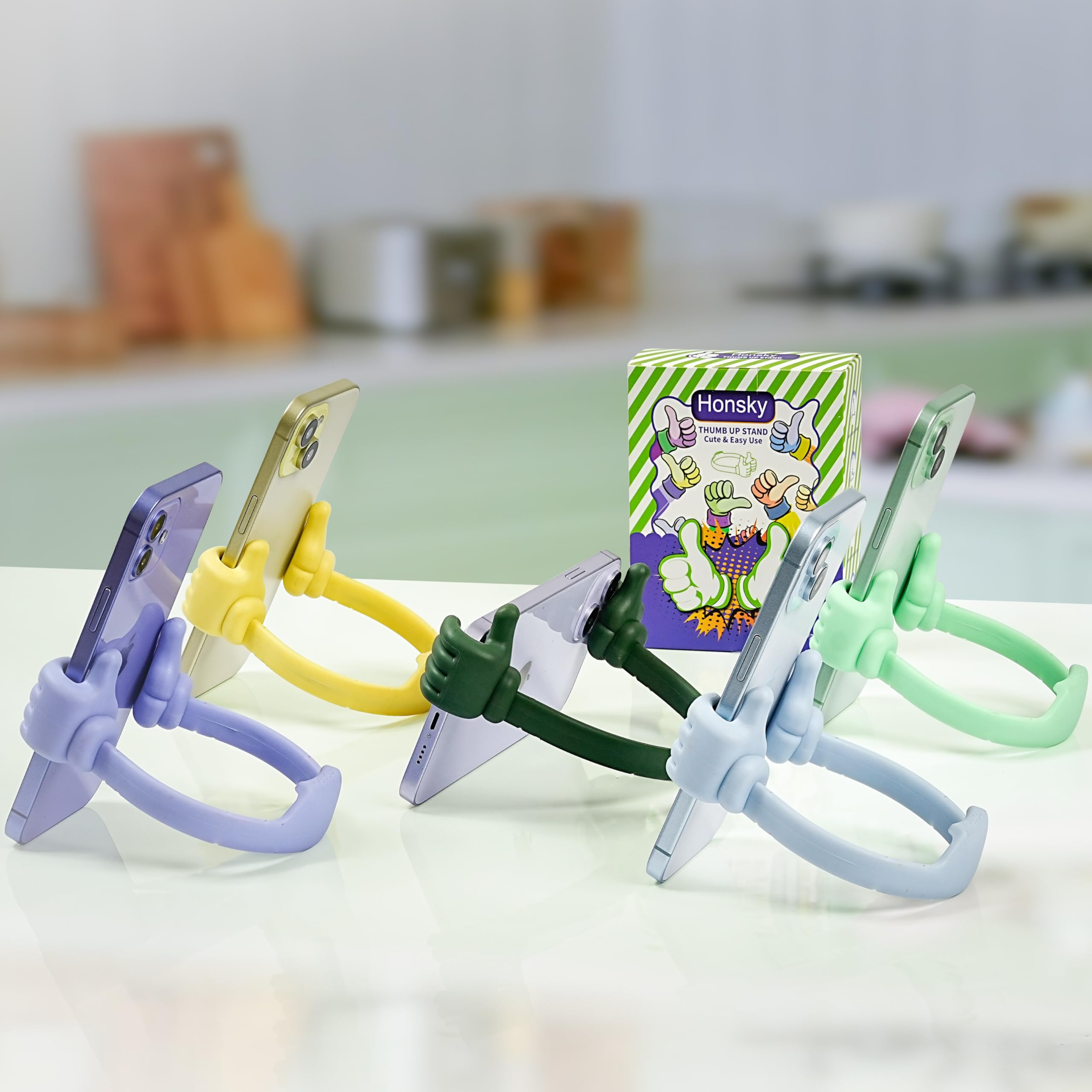 Honsky Cell Phone Stand Holder, Thumbs Up Lazy Phone Stand, Universal Adjustable Flexible, Cute Perfect Stocking Stuffers Gifts for Teen Girls, Compatible with Cell Phones & Tablets,Light Yellow