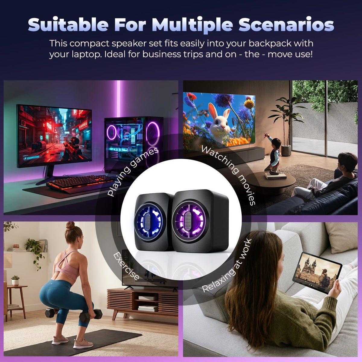 OFFSIR Computer Speakers,RGB PC Speakers, USB Powered 3.5mm Aux Speaker for Desktop, PC, Laptop, Tablet - Small Computer Speakers | Clear Sound & 7-Color Dynamic Lighting