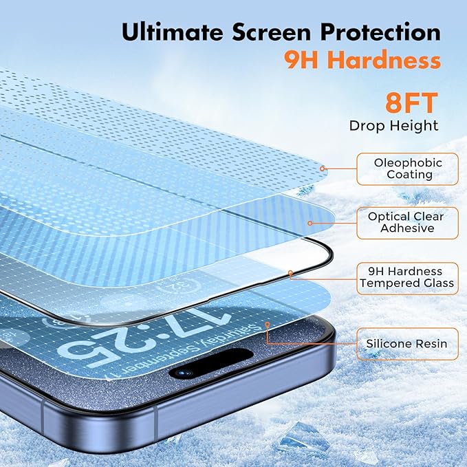 UNBREAKcable 3-Pack Screen Protector for iPhone 15 Pro Max, Double Shatterproof Tempered Glass [Easy Installation Frame] [HD Clear] [9H Hardness] [Full Coverage] for iPhone 6.7 inch