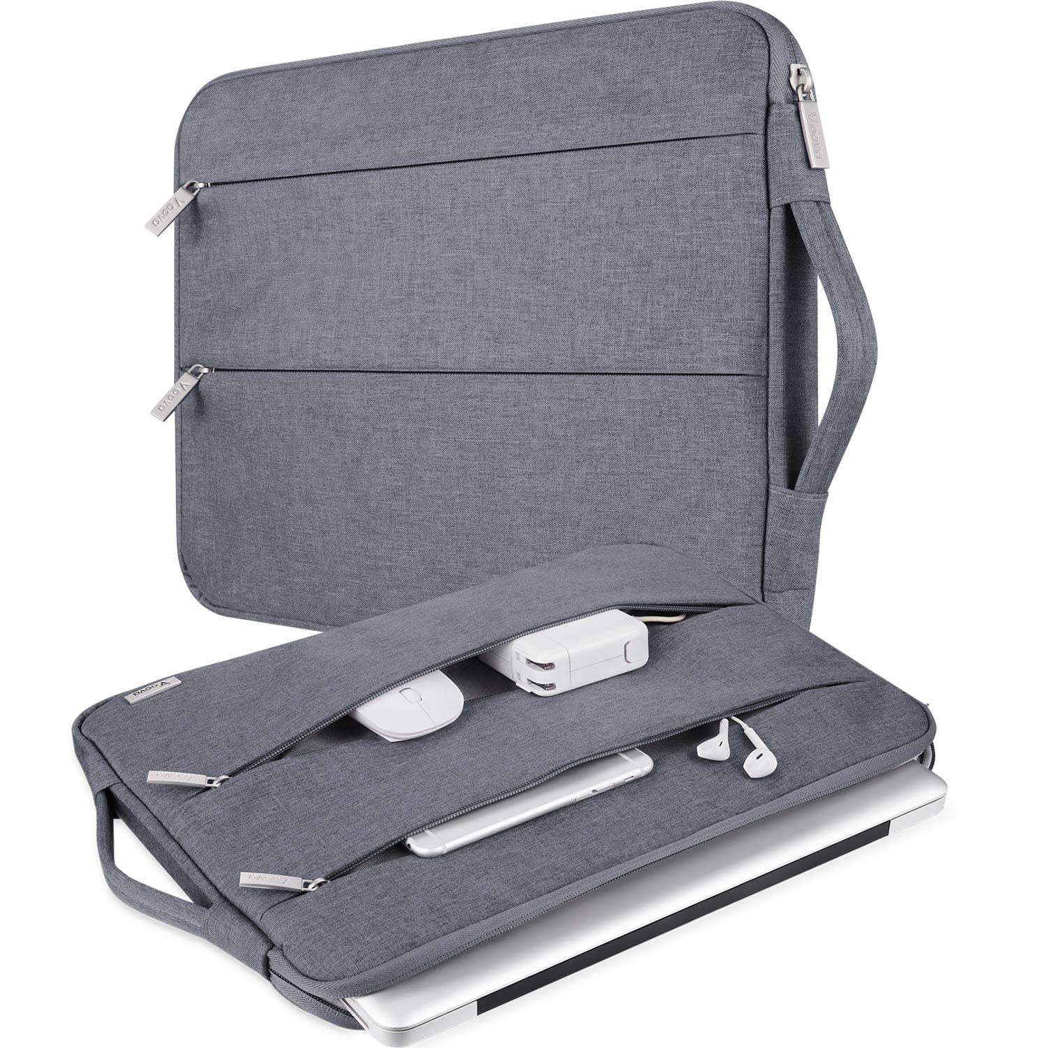 Voova Laptop Sleeve Carrying Case 14 15 Inch Compatible with MacBook Air 15 M2/M3/M4 2022-2025, MacBook Pro 15, Hp Chromebook 14, Waterproof Slim Computer Cover Bag,Grey