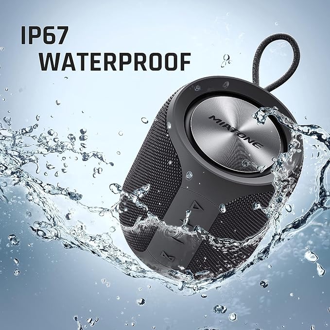 MIATONE QBOX - 16W Bluetooth Speaker IP67 Waterproof Speaker with Deep Bass, Portable Speakers for Beach Camping Accessories, Gifts for Men Fathers Him - Black