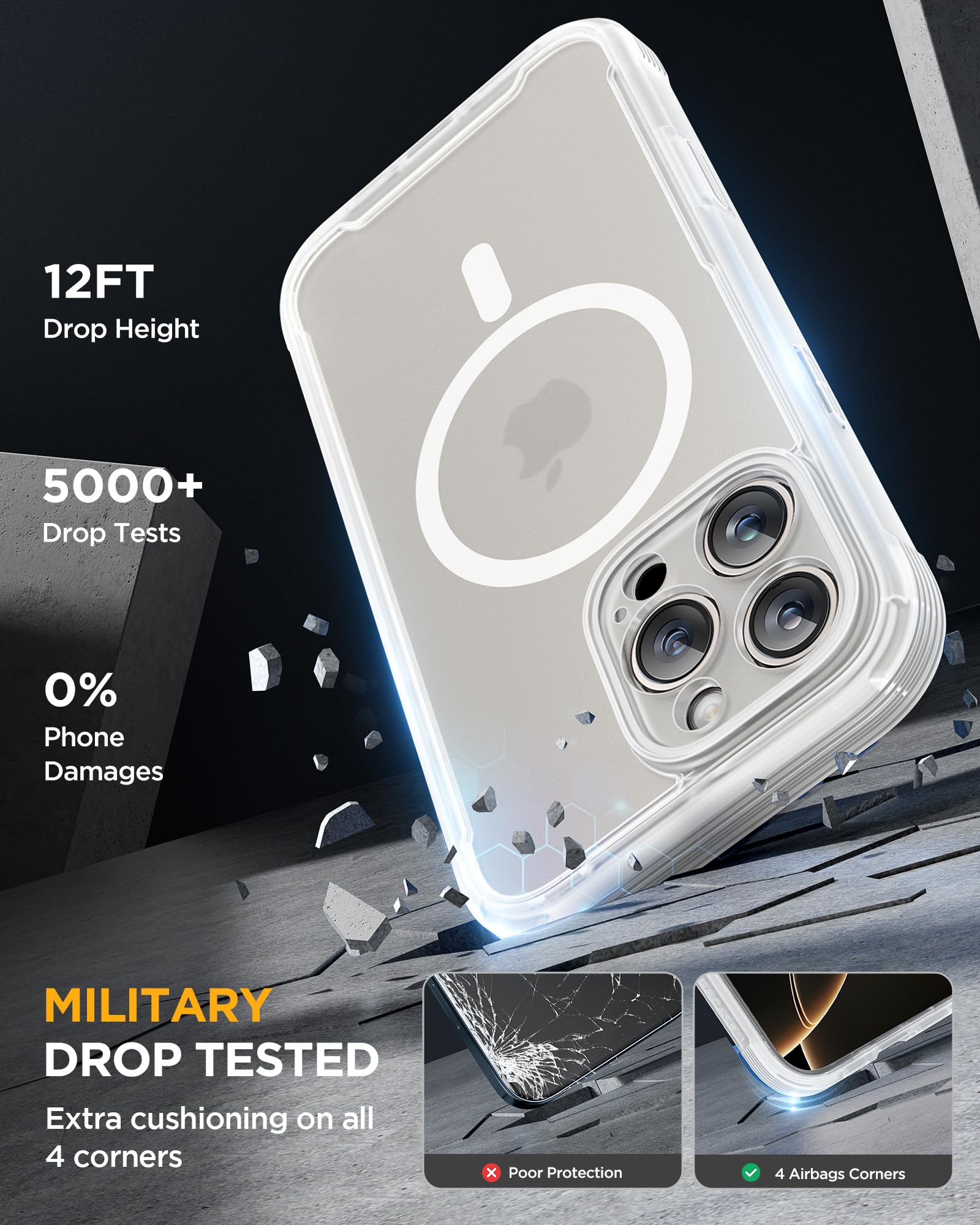 Miracase Magnetic for iPhone 16 Pro Case Full-Body Phone with Built-in Glass Screen Protector, [Compatible with MagSafe] Military Drop Proof 16 Pro Cover Bumper 6.3 inch, Matte Clear