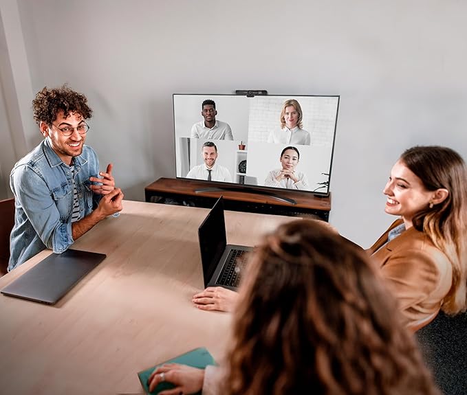 Smart 4K Compact Video Conference Camera – Ultra HD 120° Wide Lens, AI Auto-Framing, Noise-Cancelling Mics, 20ft Pickup, Plug-and-Play USB for All Video Conference Platforms – Small Rooms