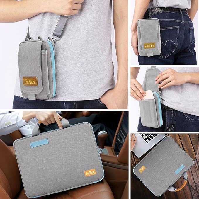 Laptop Case 15.6 Inch Briefcase Military-Grade Protection with Detachable Belt Bag, Compatible All Model of 15-16 Inch MacBook Pro and Most Popular 15.6 Inch Notebooks Chromebooks (Gray&Blue)